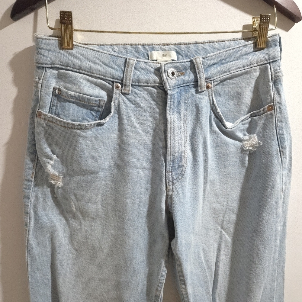 H&M | Light Blue Distressed Straight Leg Jeans - Picture 2 of 10